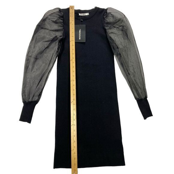 Pretty Little Thing Mini Dress Women Sz M/L Black Sheer Puff Sleeve Elegant Chic - Picture 10 of 16